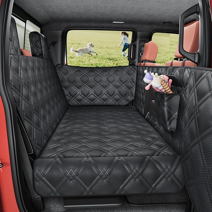 Surfcabin Truck Back Seat Extender for Dogs – Waterproof Full Size Pickup Pet Seat Cover with Door Protection, Hard Bottom Holds 420 lbs Dog Hammock for F150, RAM 1500 & More
