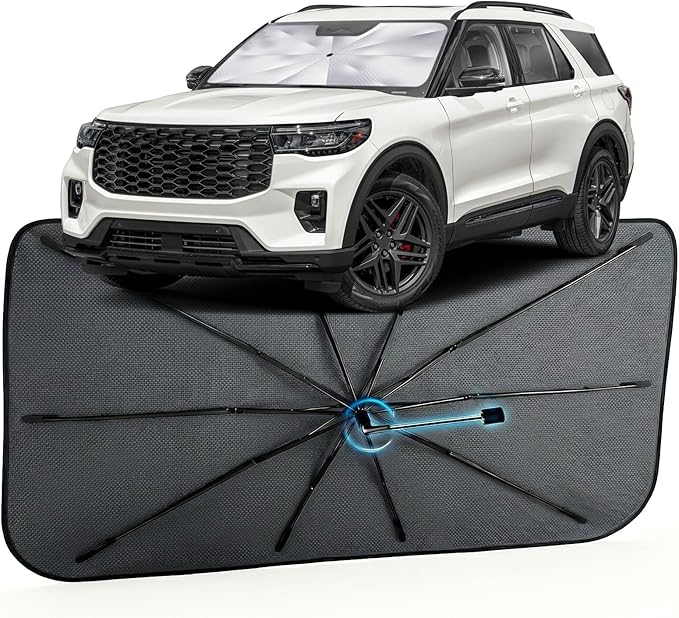 Car Windshield Sun Shade for Ford Explorer 2020-2026 –[Reflective Coated Fabric] Sunshade Umbrella for Front Window, Car Shades Sun Visor Keep Car Cool and Protects Interior, 1:1 Exact Fit