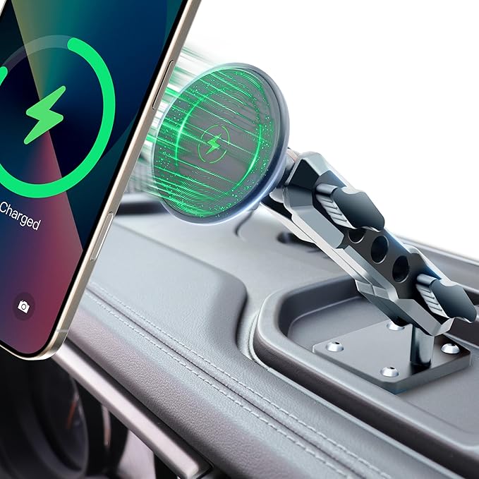 for JEEP 2024+ Wrangler JL JLU JT 4XE Phone Charger Mount - Wireless Charging Phone Holder for JEEP Wrangler Gladiator 2/4 Door Accessories, with the Strongest Magnets (NOT for 1945-2023 JL JT)