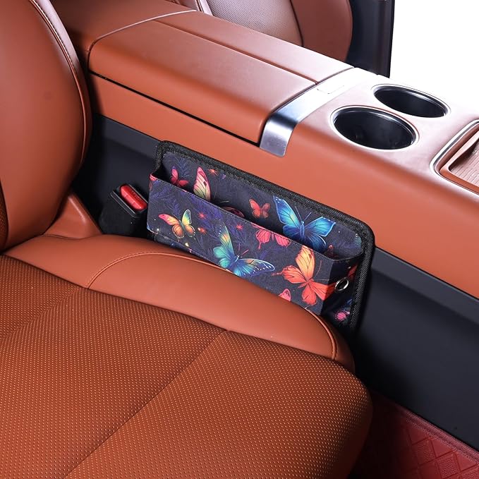Universal Fit Car Seat Gap Filler Organizer Front Seat Set Divider Crevice Pockets Storage Box Auto Interior,Prevent from falling through gaps,Holds Glasses Phone key (2, Butterfly pattern)