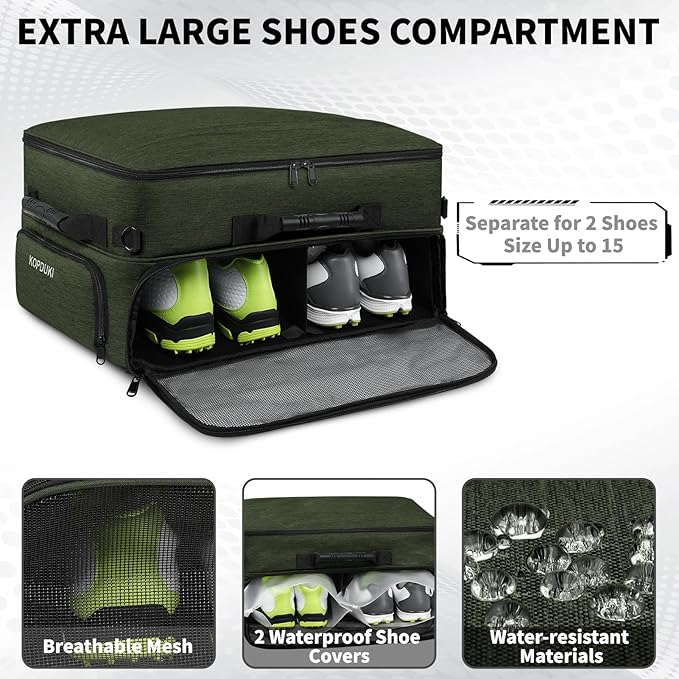 Extra Large Golf Trunk Organizer, Golf Gifts for Men Golfers, 20"x 14"x 10" 2 Layer Golf Trunk Organizer for Car, Water-resistant with Ventilated Compartment for 2 Pair Shoes and More Golf Accessories