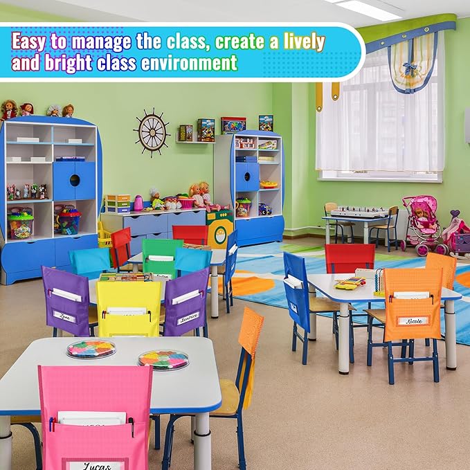 Chair Pockets for Classroom Chairback Pocket Chart 14 x 18 Inch Desk Organizer Pocket Chair Bag for Seat School Classroom(Classic,Colorful,36 Pcs)