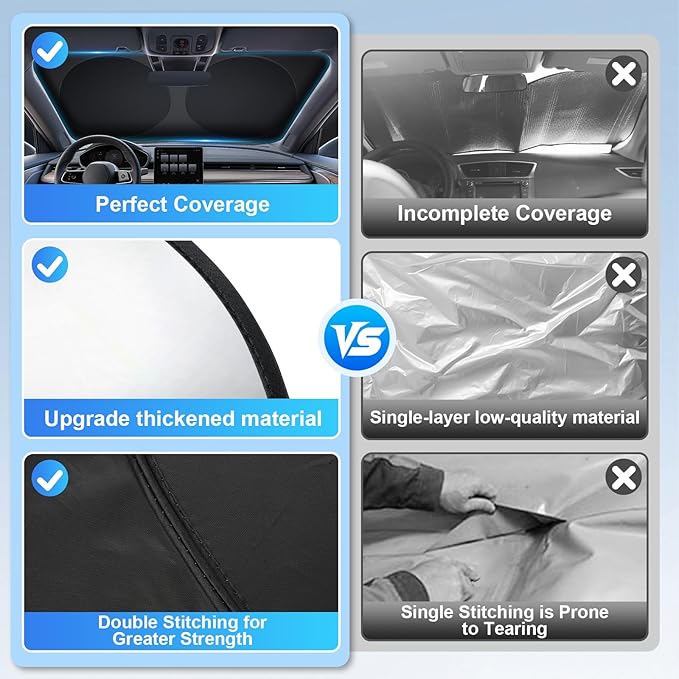 JUSTTOP 300T Double-Layer Design Universal Car Windshield Sun Shade, Foldable Reflective for Windshield & Window Shades, Car Interior Accessories (55" L x 27.6" W)