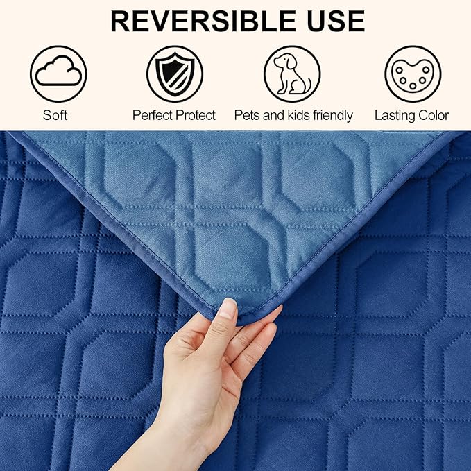 Smiry Reversible Waterproof Couch Covers for Sofa, Washable Dogs Pet Couch Covers for 3 Cushion Sofa Pet Friendly, Water Resistant Furniture Protector Slipcover, Geometric (82"x82", Navy/Blue)