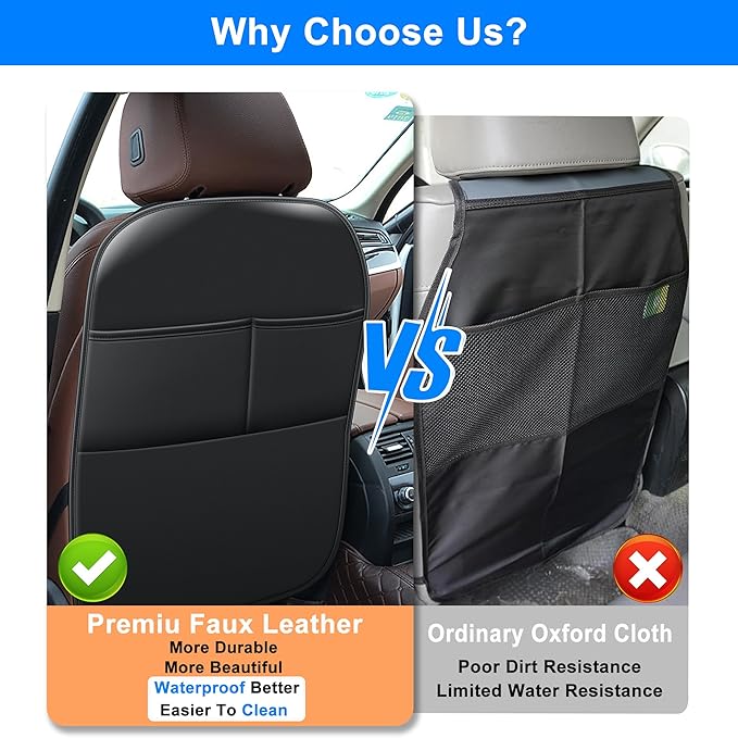 Car Kick Mats Back Seat Protector for Honda Civic with 2 Pocket Storage Organizer - Faux Leather Back Seat Covers for Kids Feet Waterproof Dirt Automotive Accessories (1 Pair,Black)