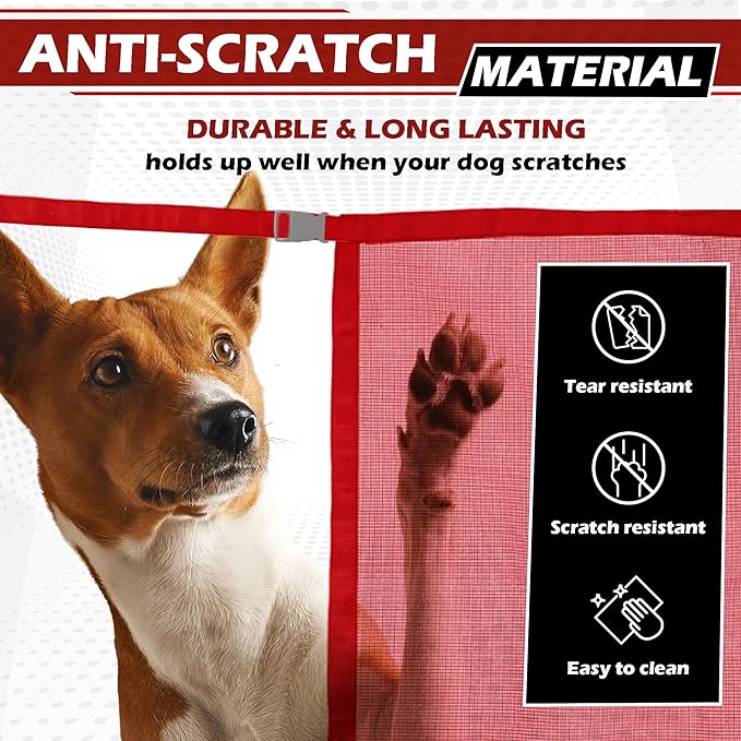 Universal Dog Car Net Barrier – Sturdy Mesh, Easy Install, Breathable Design, Easy to Clean, Flexible Bungee Cords for Adjustable Fit 23"×23" (Red)