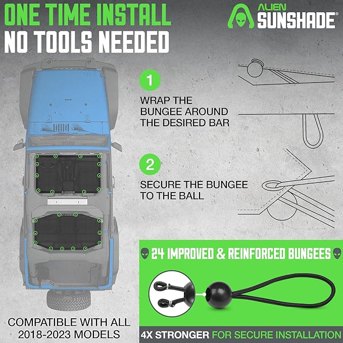 Alien Sunshade Jeep Wrangler JLU (2018-2023) – Front & Rear Mesh Sun Shade for Jeep JL Unlimited - Blocks UV, Wind, Noise - Bikini JLkini Top Cover for Sport, Sport S, Sahara, Rubicon (Black)