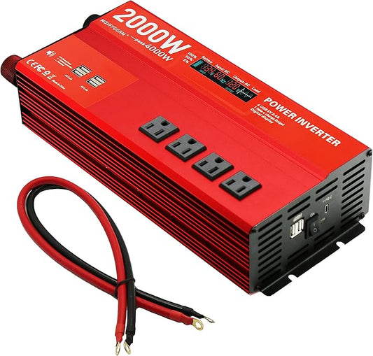 2000W 12V Power inverters for Vehicles,Peak 4000 watt, Car/Truck DC 12V to 110V 4AC Converter, 6 USB 2.4A Ports,with 18W Type-C Quick Charge Port,LCD Digital Display