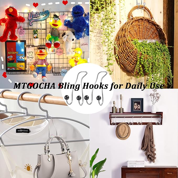 MTGOCHA Bling Purse Hook for Car Headrest, Upgraded Cute Car Seat Hooks for Bag Handbag, Durable Stainless Auto Purse Hanger Holder 2 Pack, Black