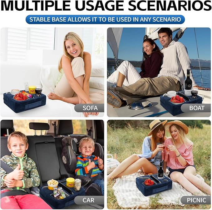 G GOOD GAIN Couch Cup Holder Pillow-Sofa Cup Holder Cozy Buddy | Bed Drink Caddy Holds Tablet, Remote, Snacks | Waterproof Anti-Spill Sofa Beverage Tray for Car, Park, Beach, Picnic, Boat, RV(Navy)