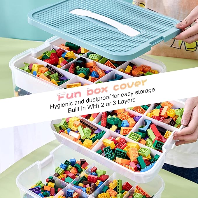 Toys Organizer Storage Case for Lego Box Kids Toy Stackable Building Blocks with Lids Bins Adjustable Lego Storage Containers Plastic Toy Box Green 1 Layer