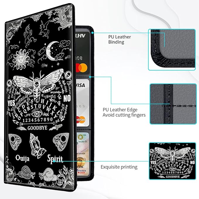 Car Registration and Insurance Card Holder, Premium PU Leather Vehicle Wallet Cover for Glove Box Car Organizer Drivers License/Cards/ID Essentials Document Holder, Death Moth Spirit Board