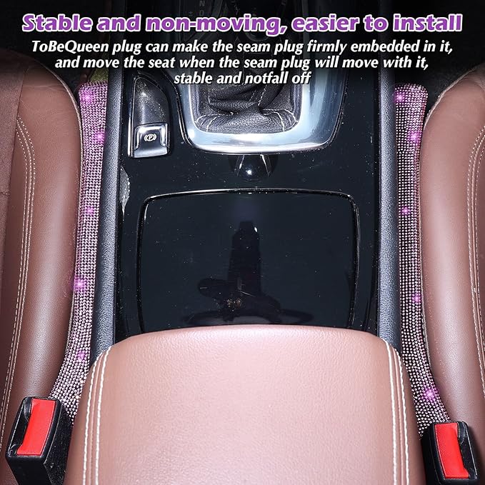 Briwill Purple Car Seat Gap Filler, Set of 2 Handmade Crystal Rhinestone Diamond Purple Gap Filler for Car SUV Truck Purple Bling Car Accessories for Women(Purple)