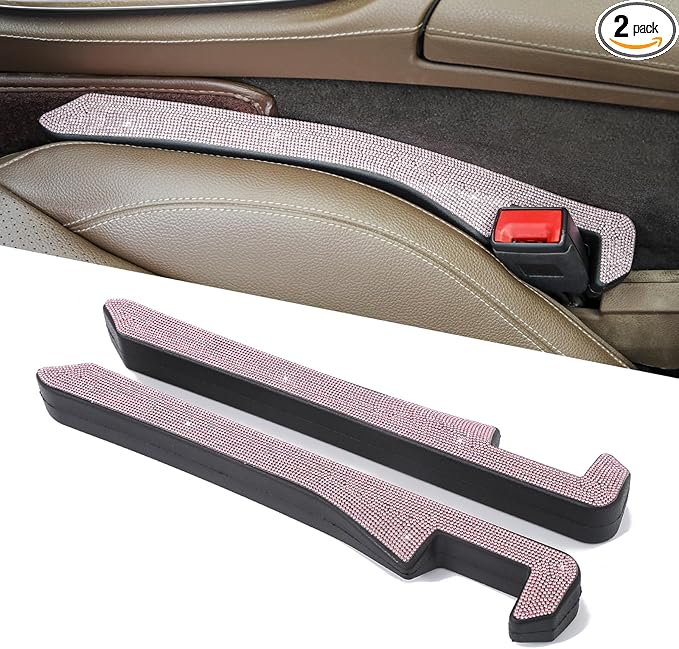 Bling Diamond Car Seat Gap Filler for Car SUV and Truck,2 Pack Universal Gap Stopper to Fill The Gap Between Seat Console Stop Things Dropping (Pink)