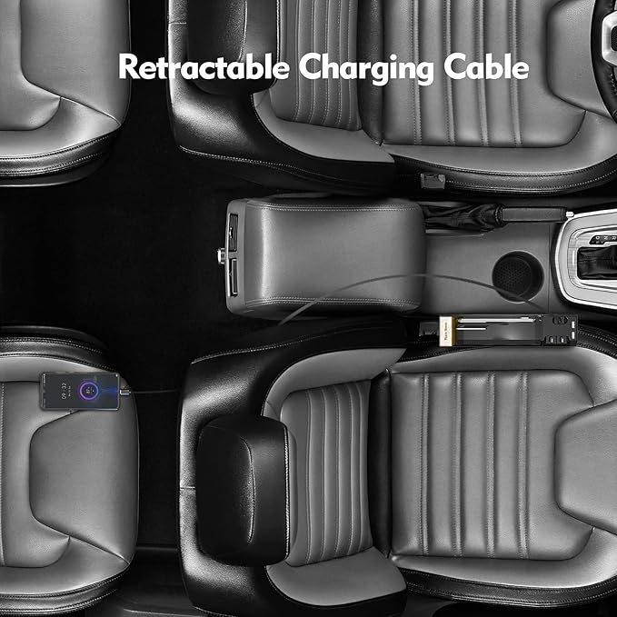 Car Seat Gap Filler Organizer with 2 USB Ports and 3 Charging Cable of Type C, iOS, Micro USB, Multifunctional Storage Box Advanced Console to Increase Space