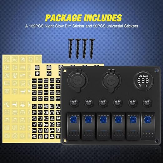Nilight 6 Gang Rocker Switch Panel Waterproof Pre-Wired Aluminum Panels with PD Type C and USB Cigarette Lighter Socket Voltmeter 12V 24V ON Off Switches for Car Trucks Boats RVs