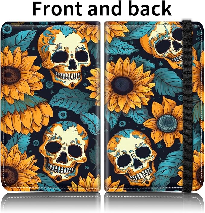 Car Registration and Insurance Card Holder, Vehicle License Documents Glove Box Compartment Organizer Wallet, ID Card Holder for Car Essentials Automobile, Skull And Sunflowers
