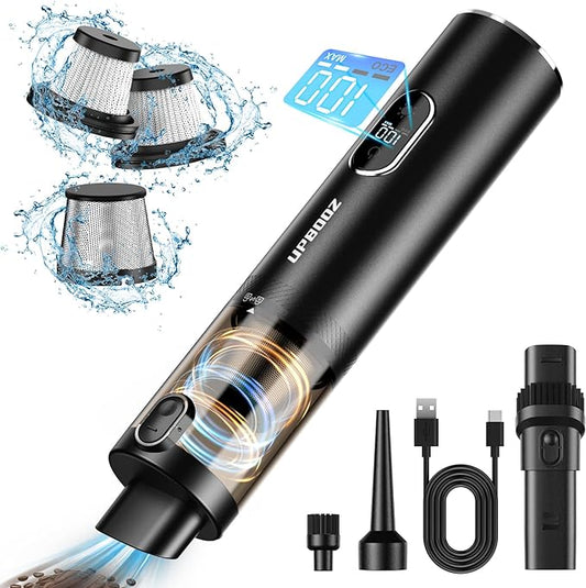 Upbooz Handheld Vacuum Cordless, Car Vacuum with 14000PA Powerful Suction with LED Light, Air Duster 2-in-1,Low Noise Rechargeable Portable Mini Vacuum Cleaner for Car Home Pet Office,Two Gears