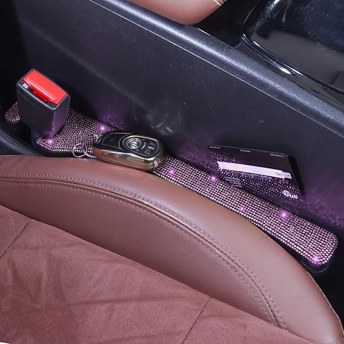 Briwill Purple Car Seat Gap Filler, Set of 2 Handmade Crystal Rhinestone Diamond Purple Gap Filler for Car SUV Truck Purple Bling Car Accessories for Women(Purple)