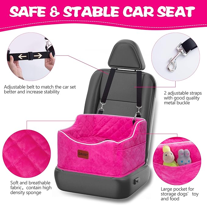 Dog Car Seat for Small Medium Dogs, Detachable Washable Dogs Booster Seat Under 35lbs, Elevated Dog Car Bed with Storage Pockets (Light Khaki, One Size)