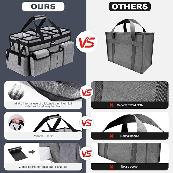 Large Cleaning Caddy Bag with Rigid Support Board, Cleaning Organizer Tote with Detachable Divider, Adjustable Shoulder Strap & Waist Belt, Cleaning Supply Carrier for Cleaners & Housekeepers