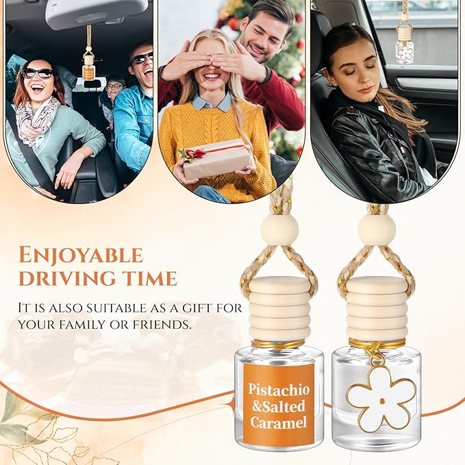 Siifert 2 Sets Hanging Car Air Freshener and Essential Oil Diffuser, Car Air Freshener Daisy Essential Oil Diffuser Long Lasting Automobile Aromatherapy (White,Pistachio & Salted Caramel)