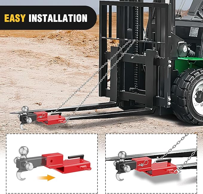 Nilight Forklift Trailer Hitch Attachment Fits 2 Inch Receiver Clamp on Pallet Fork Trailer Towing Adapter with Safety Chain & 5/8” Hitch Pin Clip Red