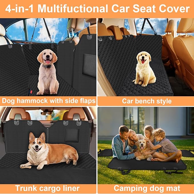 Mancro Dog Car Seat Cover for Back Seat, 2026 Upgraded 600D Heavy Duty Waterproof & Scratch-Resistant Dog Hammock for Car, Back Seat Pet Cover for Dogs, Trucks and SUVs, Standard, Light Brown
