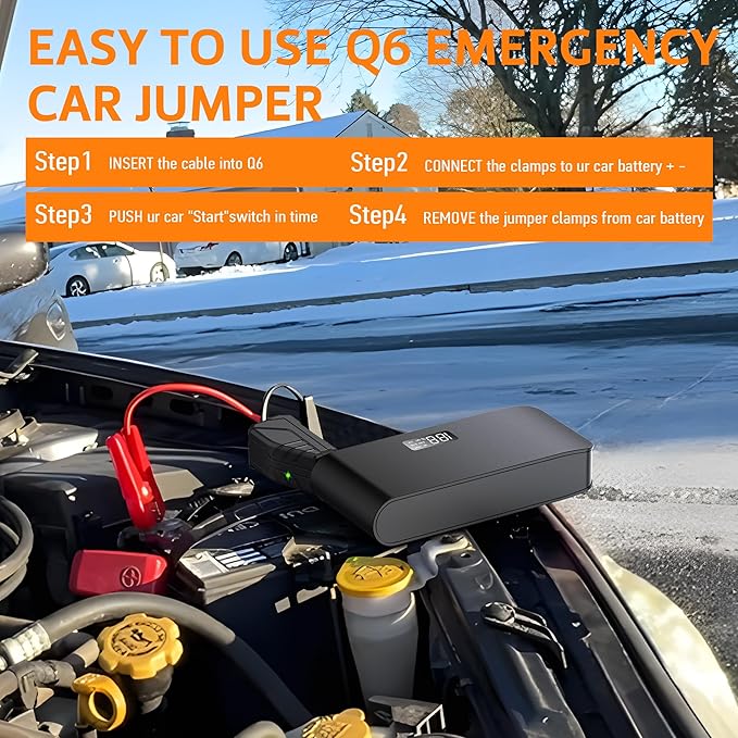 BOOKOO Car Battery Jump Starter 4000A,16000mAh Portable Battery Jumper Cables for Car 8L Gas 7L Diesel Engines,Jump Box with USB QC 3.0 PD 18W Fast Charging,3 LED Modes with SOS for Emergency Use