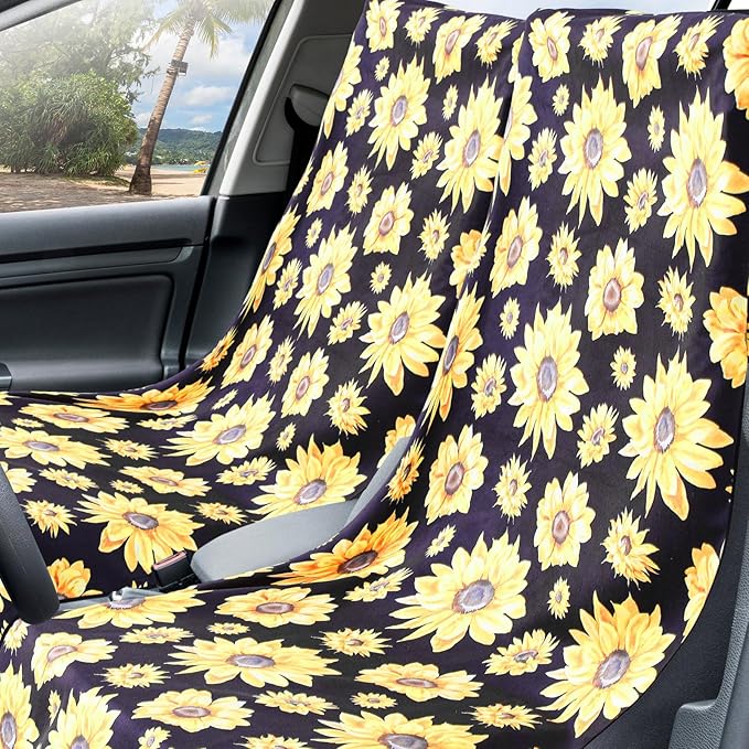Hahafelt 2 Pack Car Seat Towel Covers with Storage Bag 63 x 32 Inch Athletic Running Towel Seat Sweat Washable Non Slip Cover Gift for Car Outdoor Sport Activities (Sunflower)