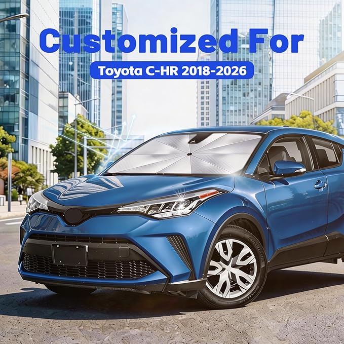 Car Windshield Sun Shade for Toyota C-HR 2018-2026 –[Reflective Coated Fabric] Sunshade Umbrella for Front Window, Car Shades Sun Visor Keep Car Cool and Protects Interior, 1:1 Exact Fit