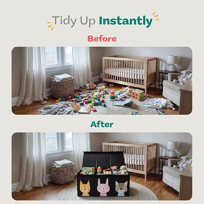 Extra Large Toy Storage Organizer with Lid - Sturdy, Collapsible Toy Chest Storage Box with Cute Design - Toys Bin with Dividers for Kids, Boys, Girls, Nursery, Bedroom, Play room 37"x16"x14"