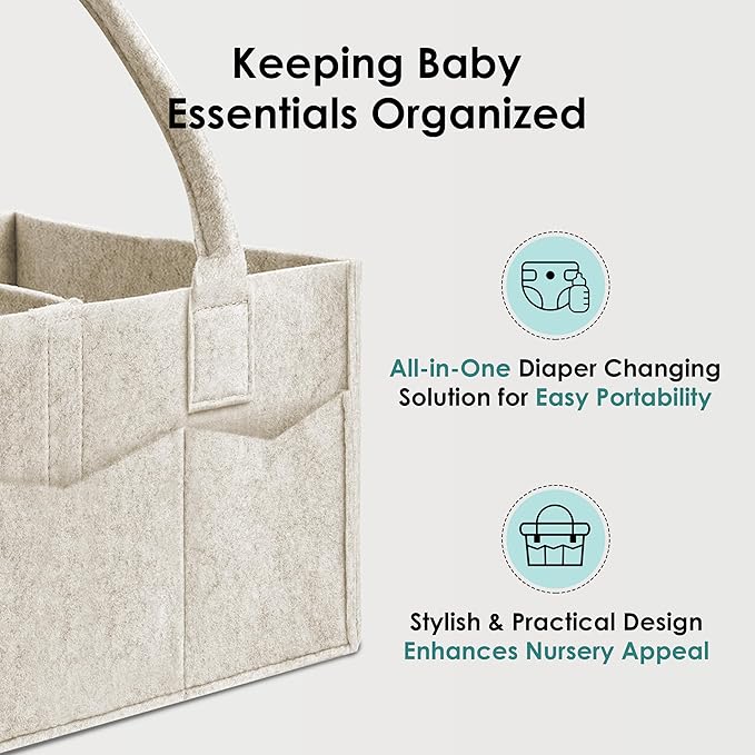 HIPHOP PANDA 2-Pack Diaper Caddy Organizer - Nursery Storage Bin & Car Organizer for Diapers, Wipes, and Baby Essentials - Dual-Color Solid Set (Pink/Oatmeal), Regular Size