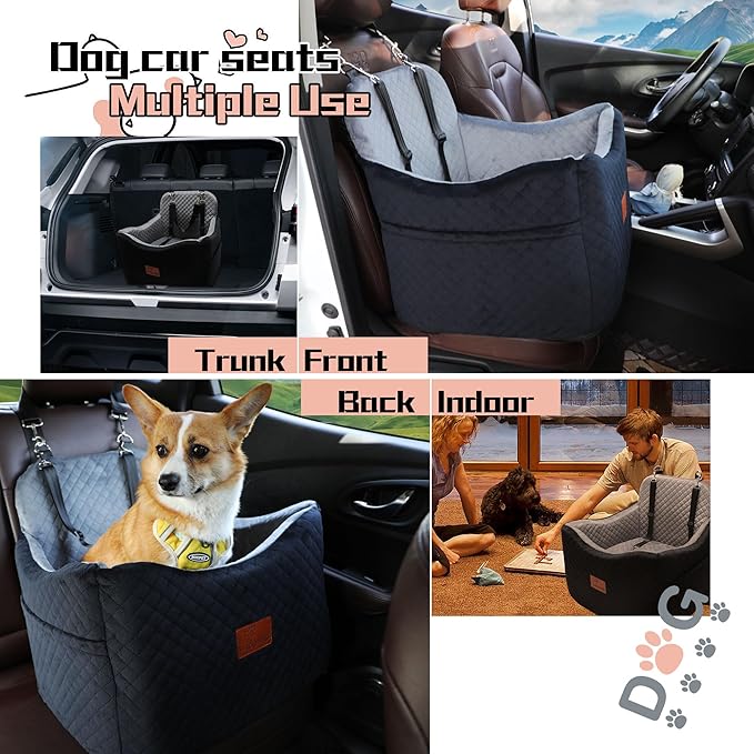 Dog Car Seats-Memory Sponge and Velvet Pet Booster Car Seat,Safety and Comfy,Ride Height 6" Elevated Enough to See Out the Window,Both Front and Back Seats Apply,Esay to Install and Clean.(H-Black)