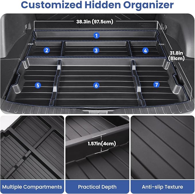 Hidden Trunk Organizer Tray for 2019-2025 Toyota RAV4 LE XLE XSE Hybrid, Trunk Hidden Storage Box for 19-25 RAV4 Accessories