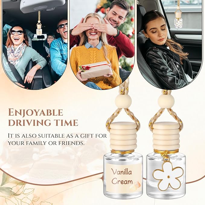 Siifert 2 Sets Hanging Car Air Freshener and Essential Oil Diffuser, Car Air Freshener Daisy Essential Oil Diffuser Long Lasting Automobile Aromatherapy(White,Vanilla Cream)