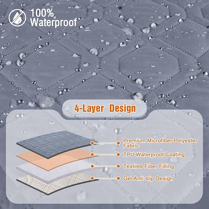 VANSOFY 100% Waterproof Recliner Chair Covers, Recliner Cover Non-Slip Dog Chair Cover Furniture Protector Washable Slipcover with Pocket, Elastic Straps for Pets, Dogs(Slate Gray, 23.6")