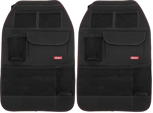 Diono Stow 'n Go Car Back Seat Organizer for Kids, Kick Mat Back Seat Protector, With 7 Storage Pockets, 2 Drinks Holders, Water Resistant, Durable Material, Black (Pack of 2)
