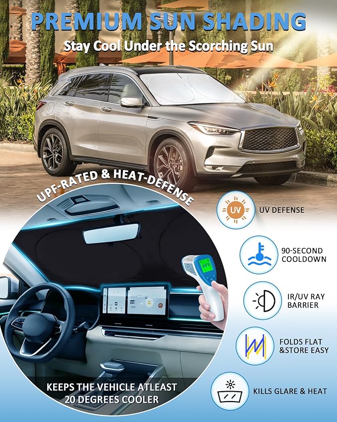 Sun Shade for QX50 Windshield Sunshade Custom fit for 2019-2021 Infiniti QX50 & 2021-2025 2026 QX55 Accessories Foldable Front Window Cover UV Bloker Sun Visor Protector