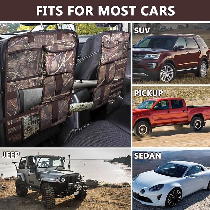 2 Pack Tactical Seat Back Gun Racks, Truck Gun Rack for Hunting Gear, Camo Gun Holder for Car with Molle Panel, Automotive Gun Racks for Hunting Rifles/Shotguns, Hunting Gift for Men