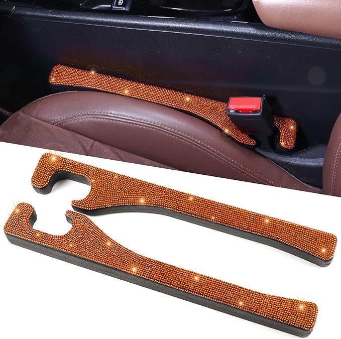 Briwill Orange Car Seat Gap Filler, Set of 2 Handmade Crystal Rhinestone Diamond Orange Gap Filler for Car SUV Truck Orange Glitter Car Accessories(Orange)