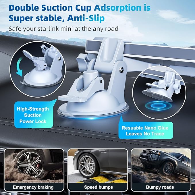 FONKEN for Starlink Mini Car Mount for Dashboard for Starlink Mini Dash Mount for Starlink Mini Suction Cup Mount for Dashboard & Windshield Suitable Most Vehicles and Ensures Stable Satellite Signal