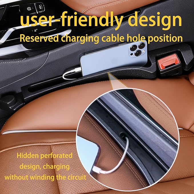 2PCS New Universal Car Seat Gap Filler Organizer with Hook Durable & Easy Install, for Cars SUV Trucks, Car Essentials, Effectively for Avoiding Dropped Items (Black)