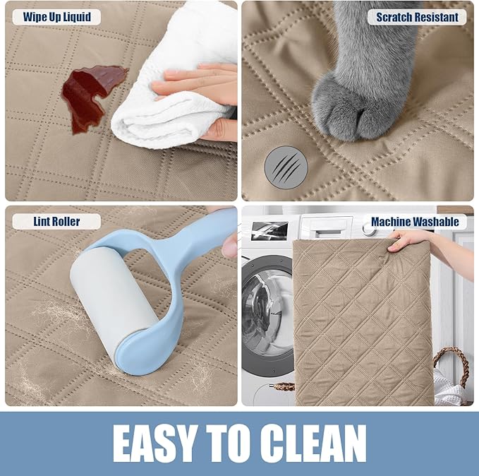 Smiry Waterproof Dog Bed Cover Pet Blanket, Soft Washable Dog Blanket for Furniture Bed Couch Sofa Reversible, Checkered (52"x82", Taupe/Beige)