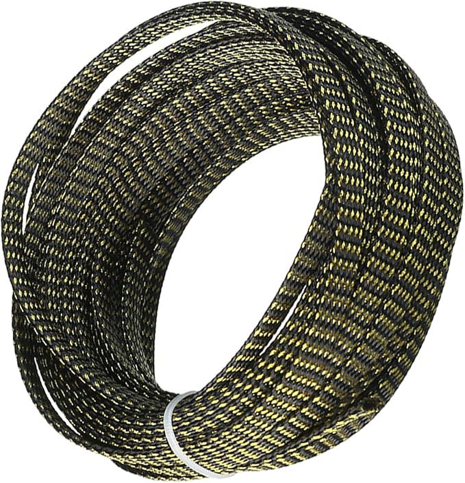 Aicosineg Cable Sleeve Braided Sleeving PET Wire Loom Tubing Cable 32.81ft-1/3inch Wrap Protector for HiFi Audio and Video Headphone Cable Protect Wires from Chewing of Pets Black and Gold