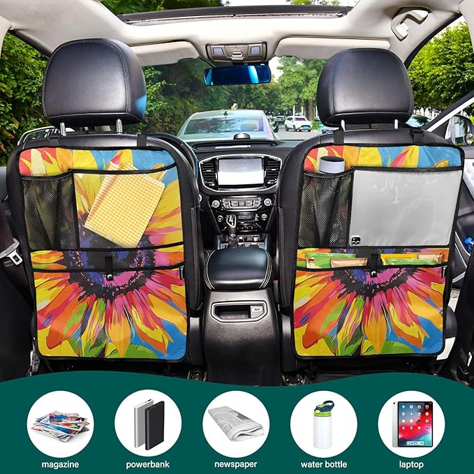 Pop Art Sunflower 1 Pack Backseat Car Organizer with Storage Pockets Seat Back Organizers for Kids Kick Mats Backseat Protector Automotive