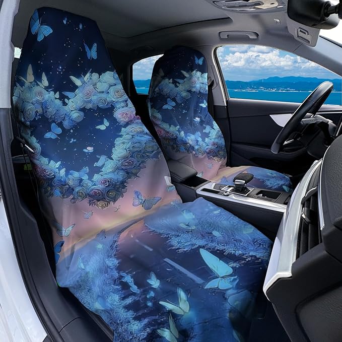 2 Pack Car Towel Seat Covers with Storage Bag, Multifunctional Towel for Gym Outdoor Sport, Picnic, Beach, Pet Dog Travel,Non-Slip Washable Car Seat Protector (Blue Heart)
