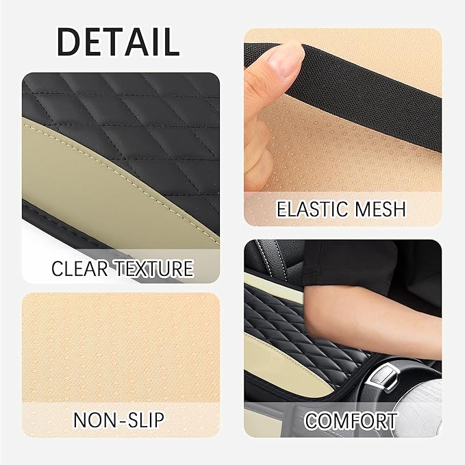 IHOTDER Patchwork Leather Center Console Covers for Cars,Upgraded Arm Rest Cover for Car with Side Storage Pocket for Car Seat Organizer,Middle Console Cover Stylish Car Decoration (Beige)