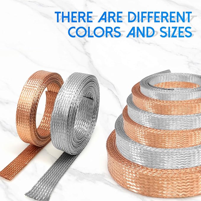 Tinned Copper Cable Sleeve, 15ft Expandable Mesh Braided Sleeving, Flexible Metal Ground Straps Wire Harness Protector (Silver, 1/2" Wide)