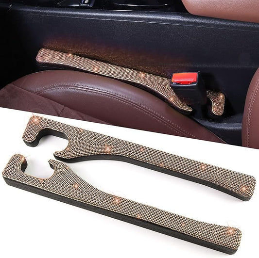 Briwill Gold Bling Seat Gap Filler, 2 Pack Handmade Crystal Rhinestone Diamond Bling Beige Car Gap Filler fit for SUV Truck Champagne Car Accessories for Women(Champagne)